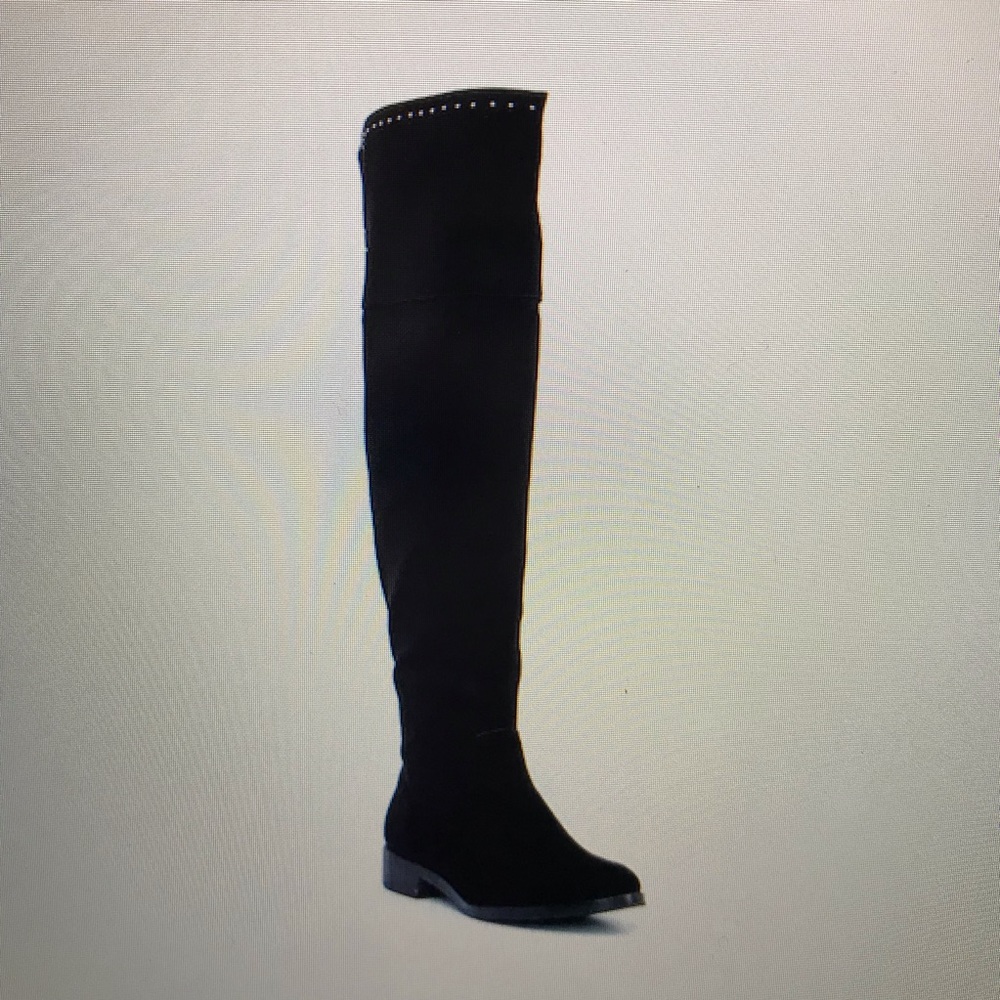 Sleek Black Over the Knee Boots with Polished Studded Finish